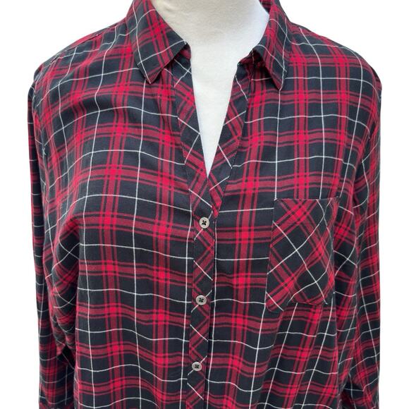 NEW J Jill Top Womens Size 3X Red Black Plaid Soft Cotton Long Sleeve Button - Picture 1 of 7